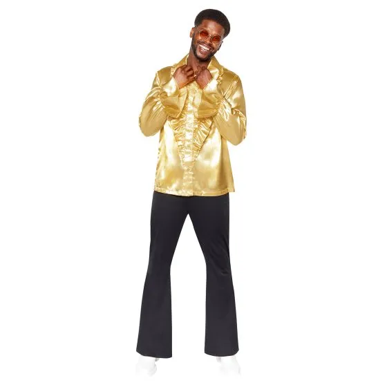 Satin Ruffle Gold Shirt Mens Costume