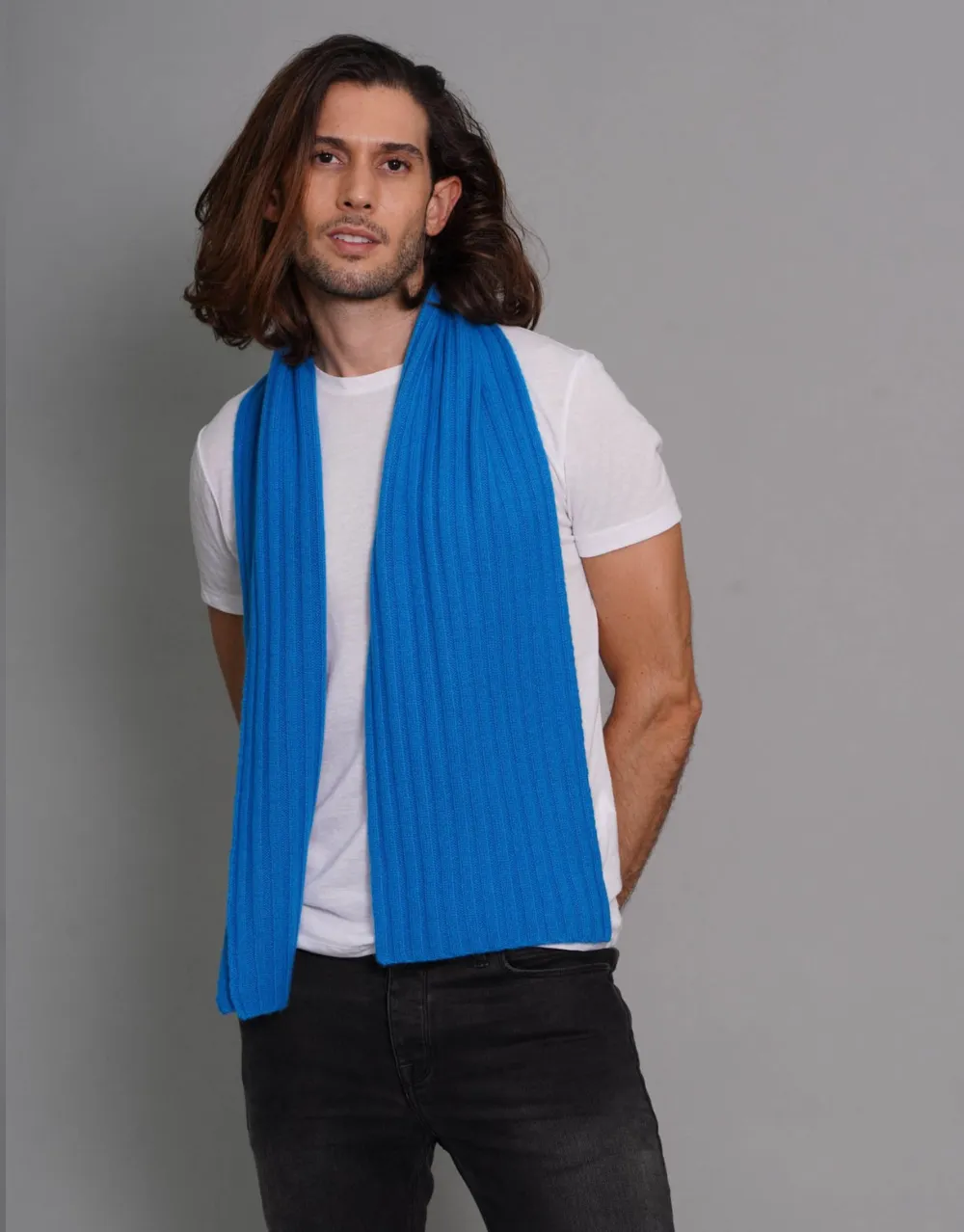 Small-Rib Cashmere Scarf in Azul