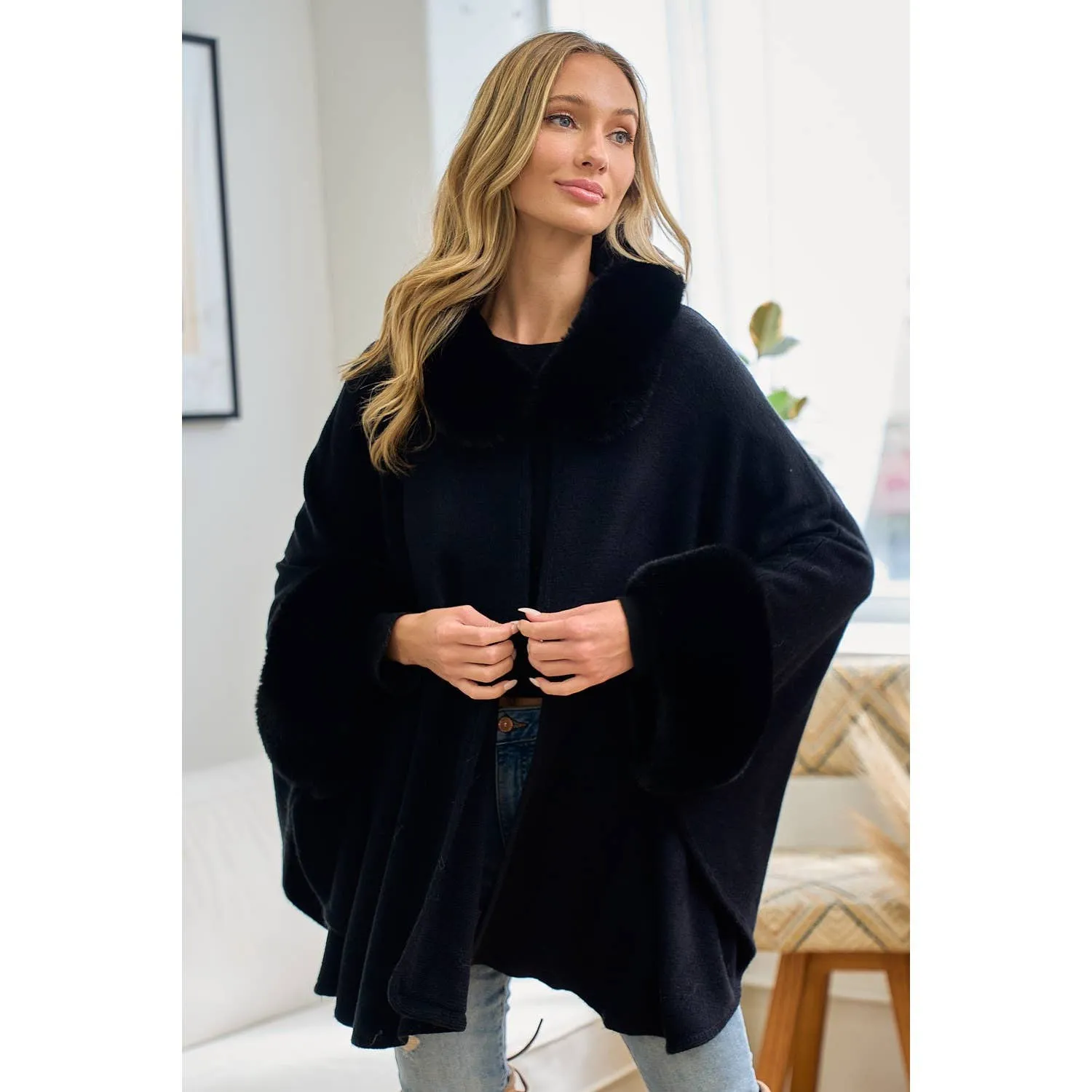 Solid Faux Fur Coat - Black