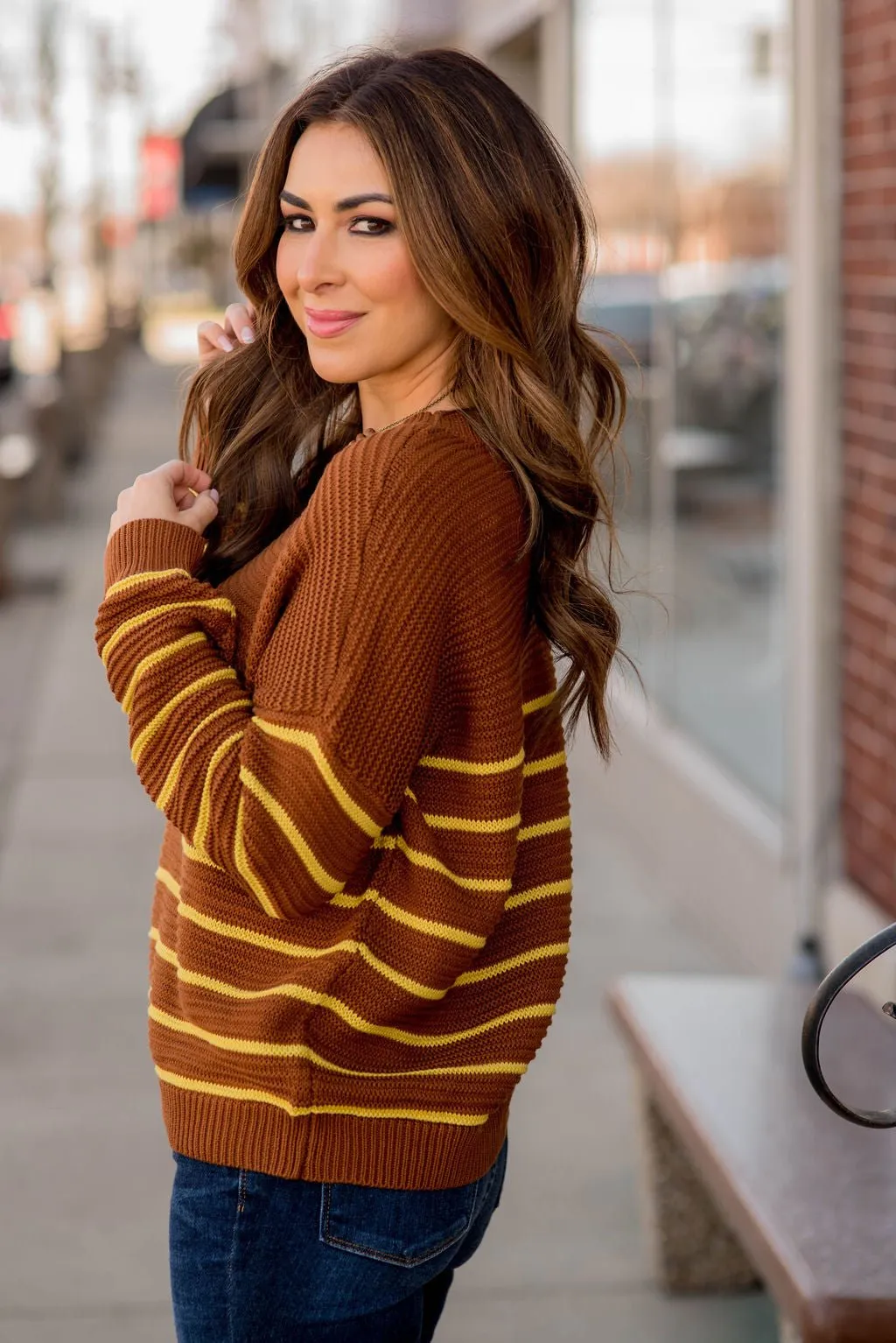 Striped Bottom Relaxed Sleeve Sweater