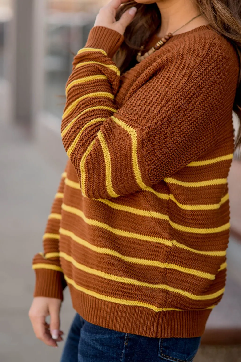 Striped Bottom Relaxed Sleeve Sweater