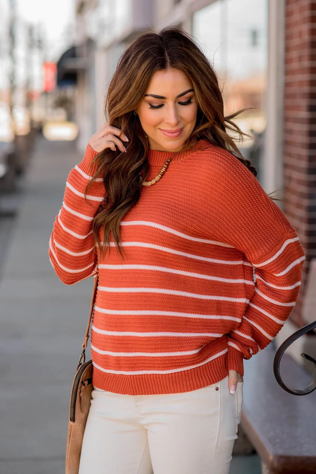 Striped Bottom Relaxed Sleeve Sweater