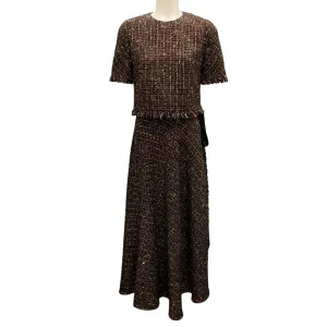 Talbot Runhof Brown Multi Tweed Kaspar Top and Keeper Midi Skirt