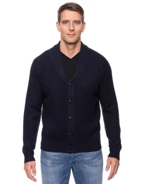 Tocco Reale Men's Wool Blend Shawl Collar Cardigan in Waffle Stitch - Navy