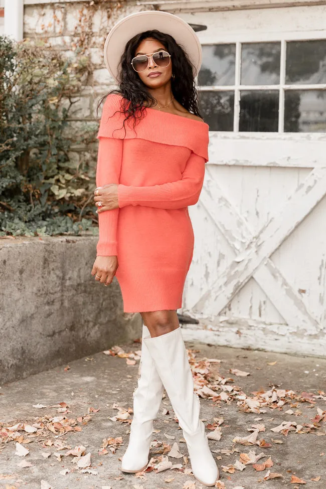 Too Busy Coral Off The Shoulder Sweater Dress FINAL SALE