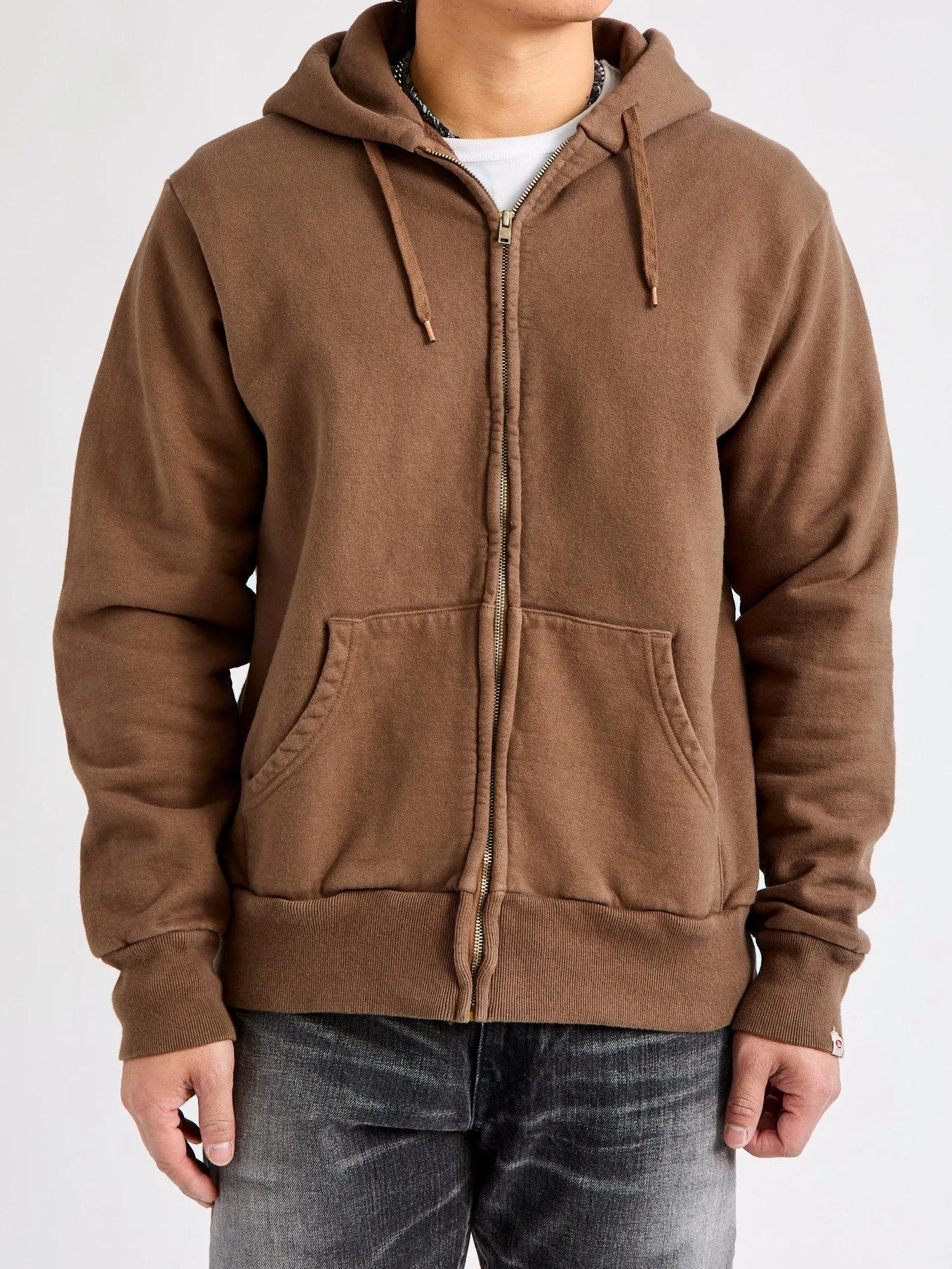 Tube Knit Zip Hoodie in Brown