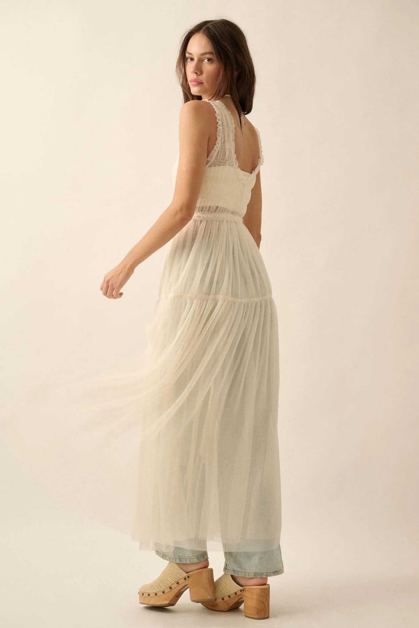 Tulle Time Sheer Smocked Tulle Maxi Dress