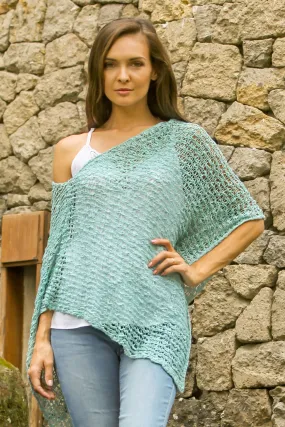 Turquoise Sanur Shade Lightweight Turquoise Hand Crocheted Poncho  from Bali