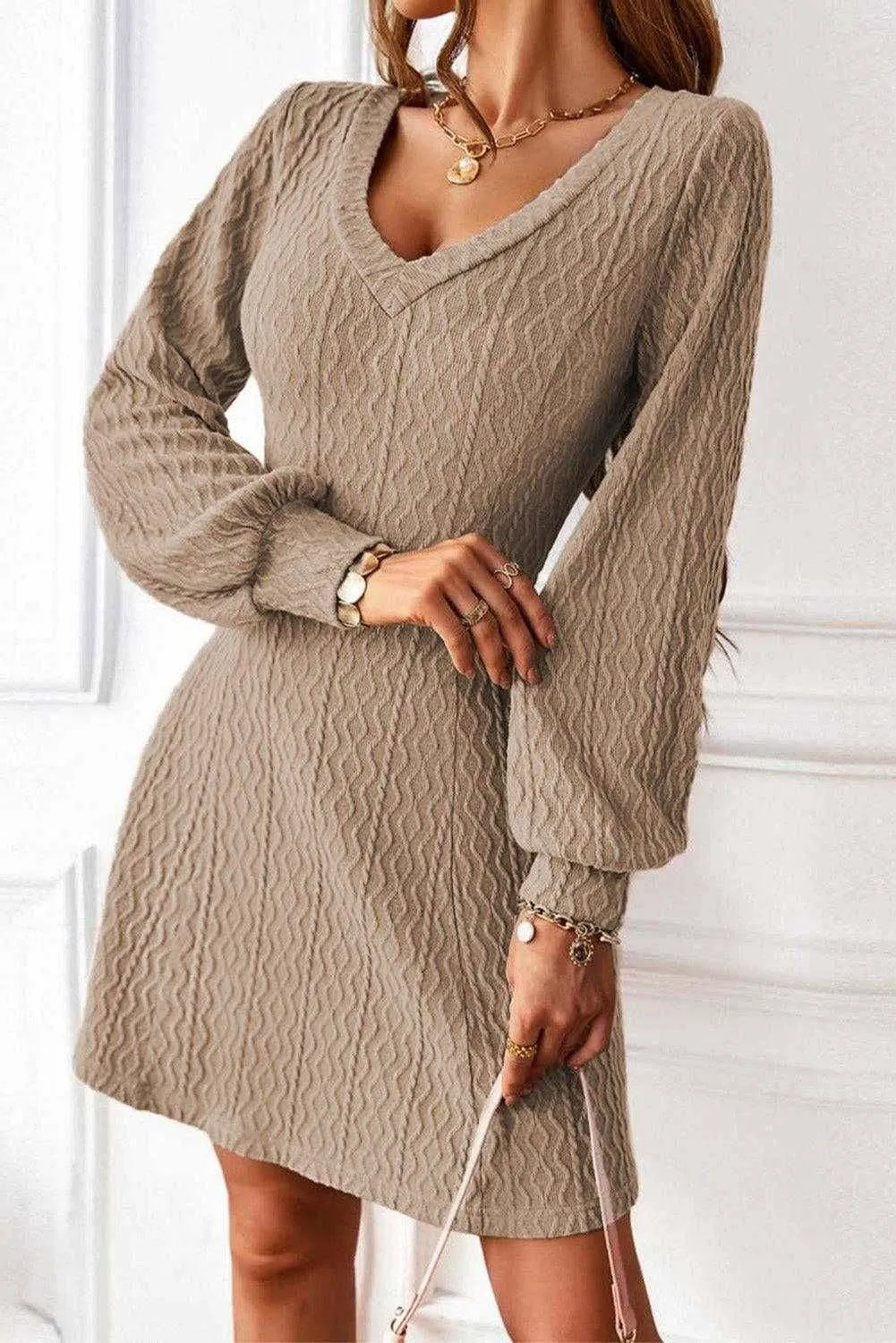 Vase Sleeve Dress - Stylish Textured Knit Dress for Any Occasion