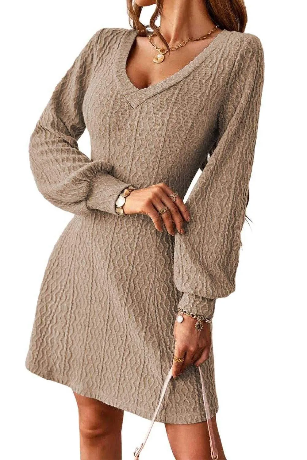 Vase Sleeve Dress - Stylish Textured Knit Dress for Any Occasion