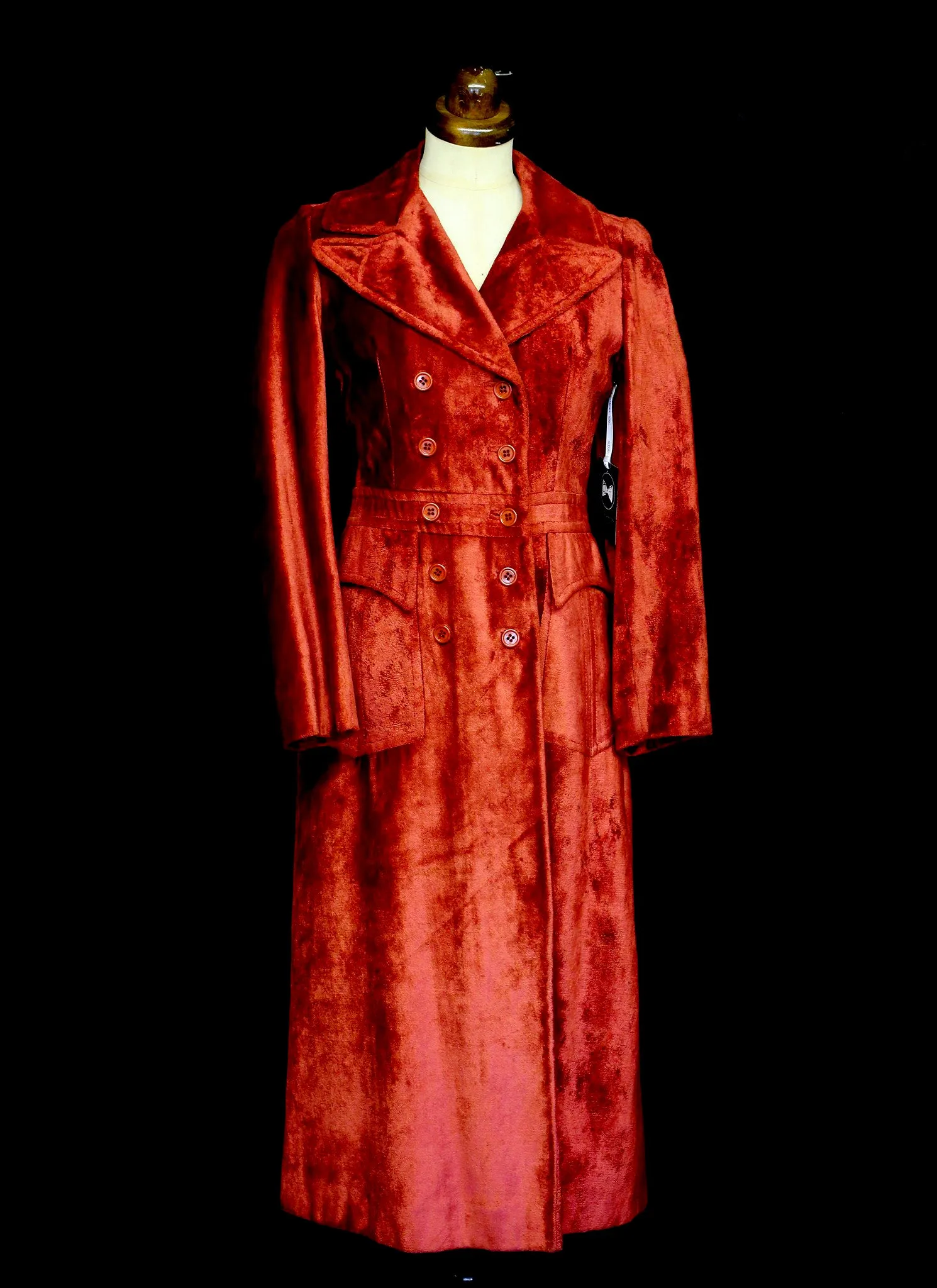 Vintage 1970s Red Velvet Midi Coat