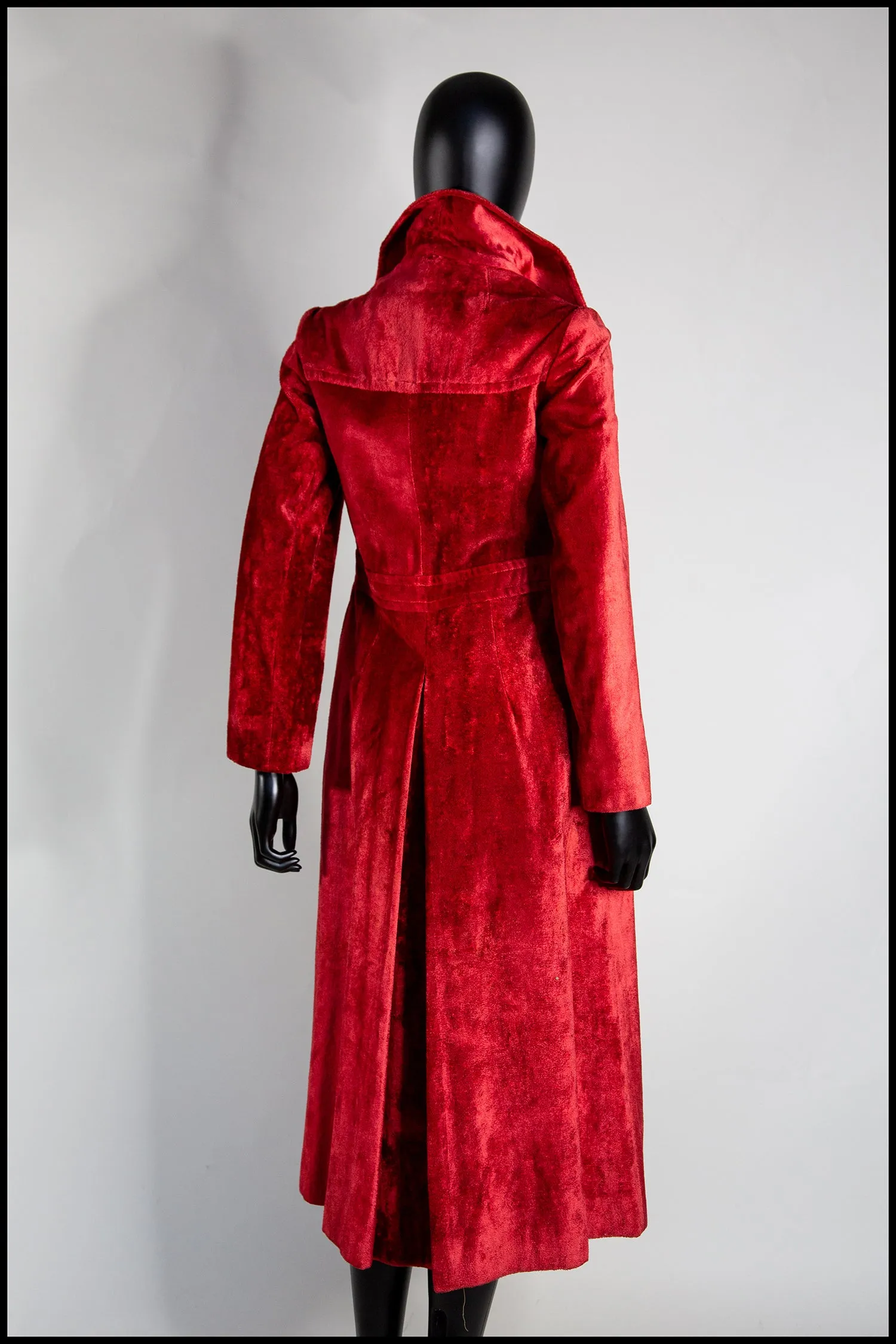 Vintage 1970s Red Velvet Midi Coat