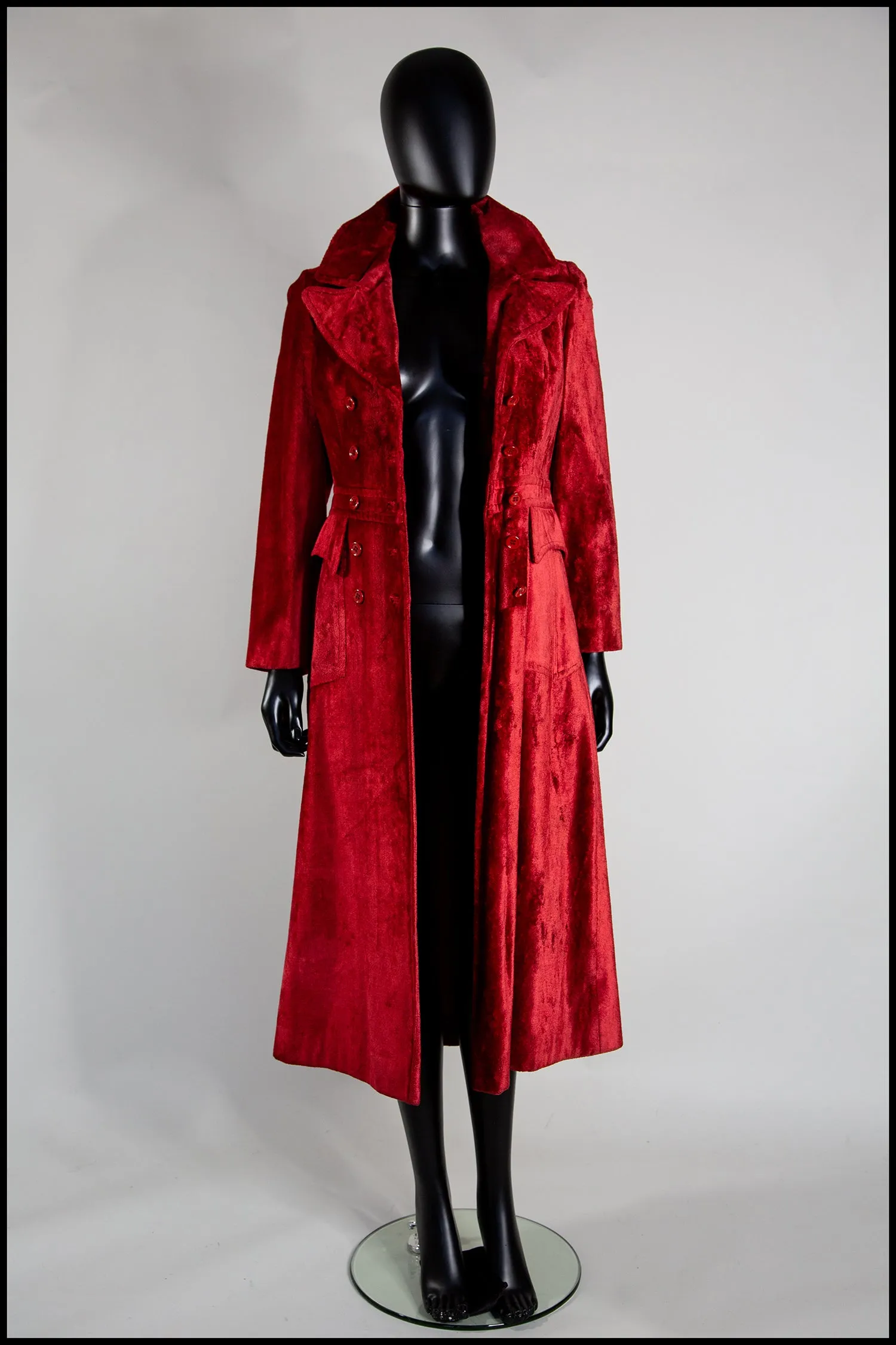 Vintage 1970s Red Velvet Midi Coat