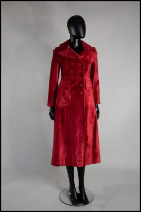 Vintage 1970s Red Velvet Midi Coat