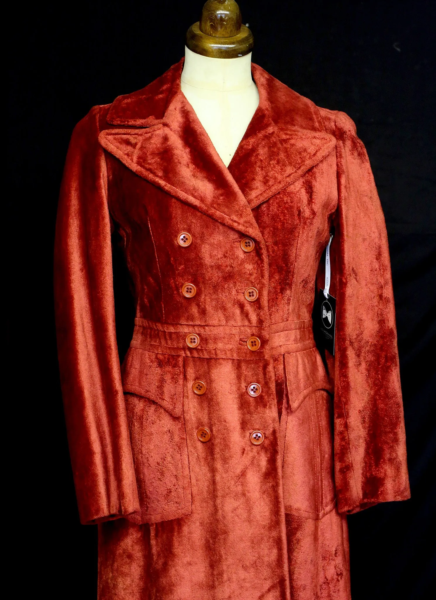 Vintage 1970s Red Velvet Midi Coat