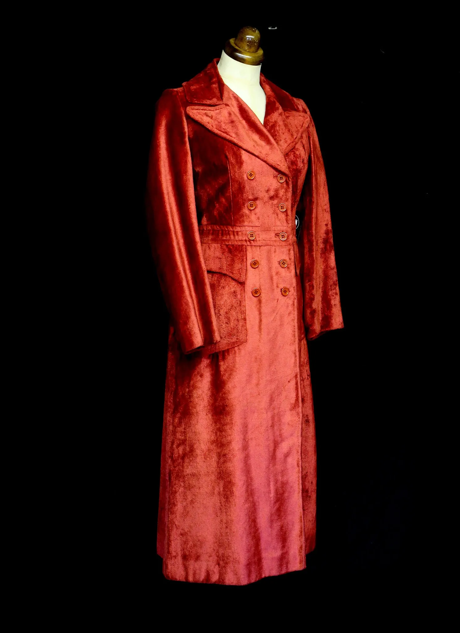 Vintage 1970s Red Velvet Midi Coat