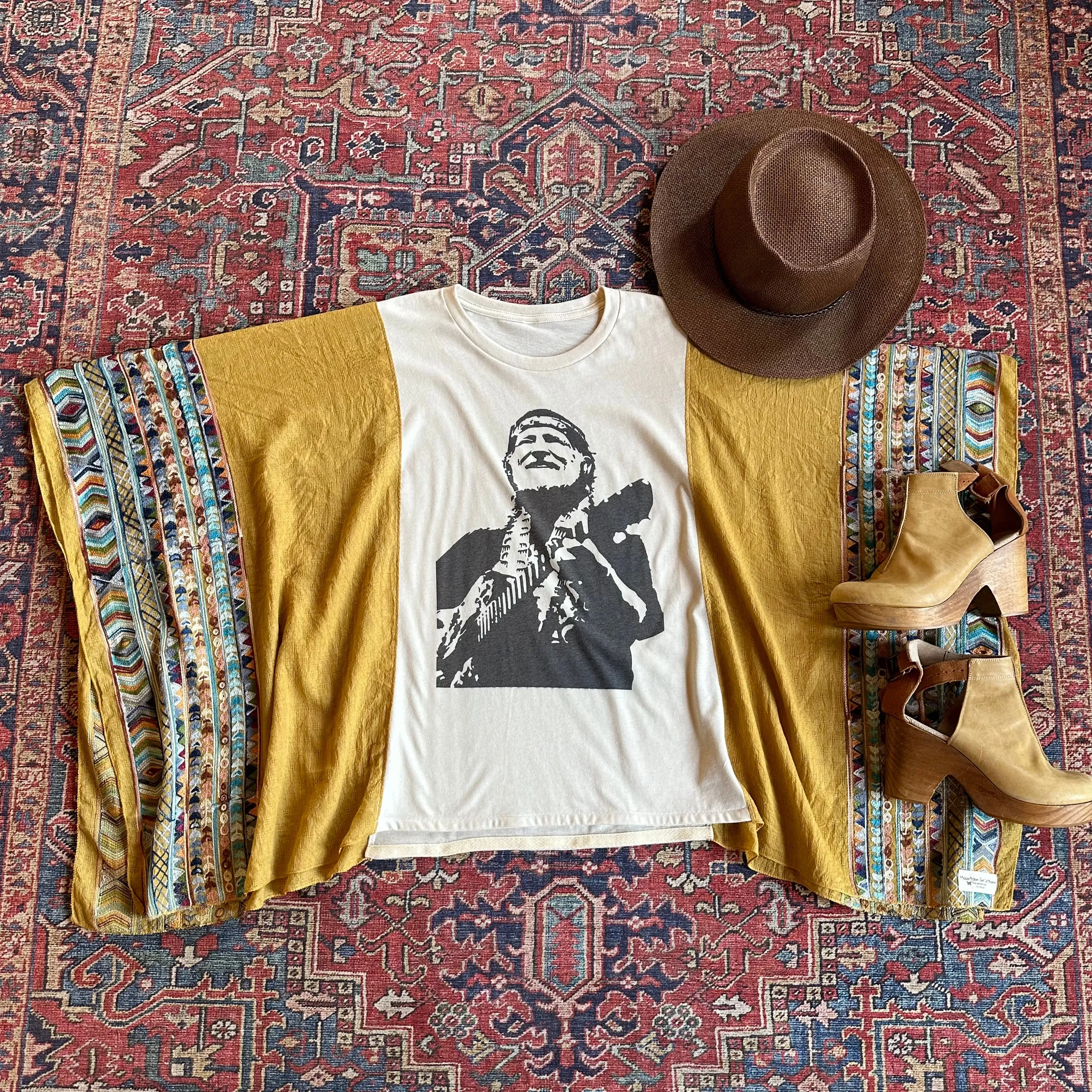 Willie Nelson Inspired Golden Yellow Embroidered Poncho