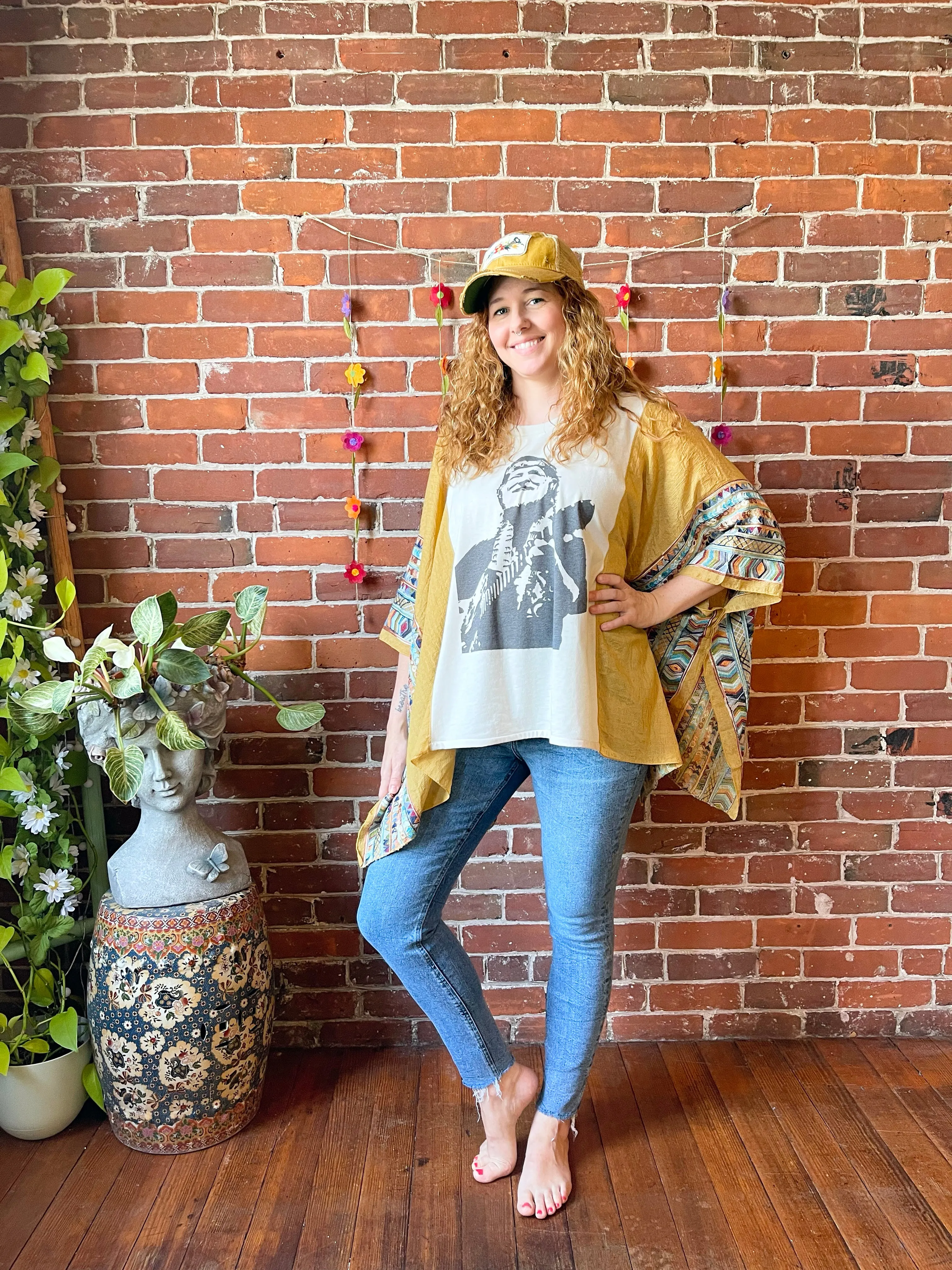 Willie Nelson Inspired Golden Yellow Embroidered Poncho