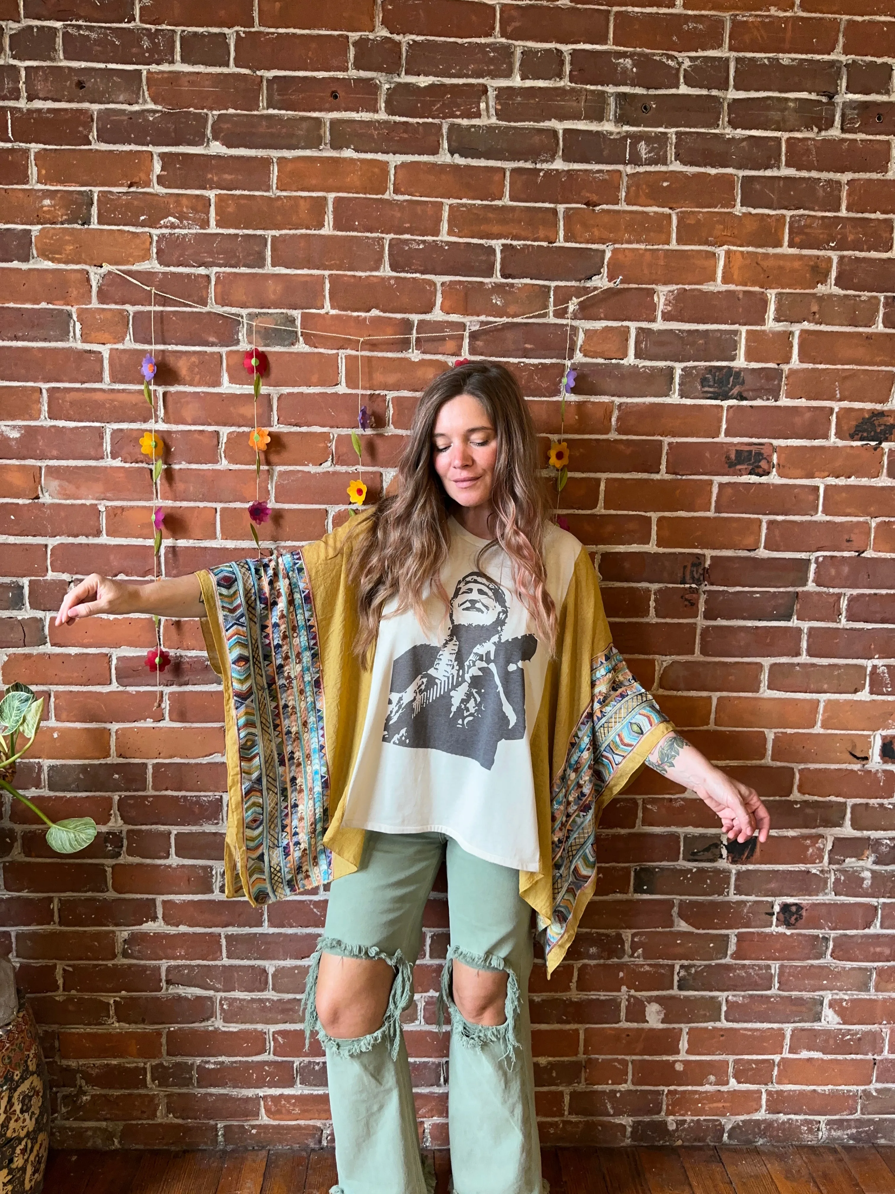 Willie Nelson Inspired Golden Yellow Embroidered Poncho