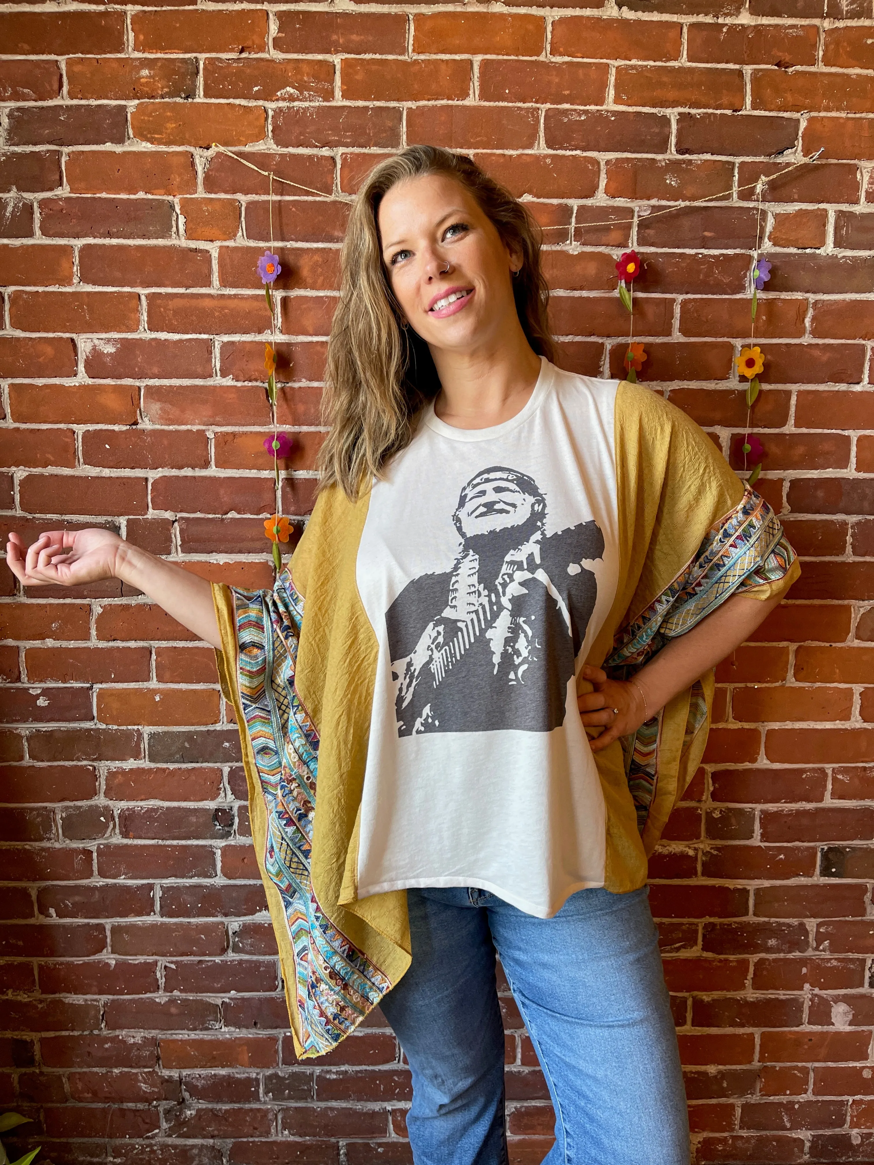 Willie Nelson Inspired Golden Yellow Embroidered Poncho