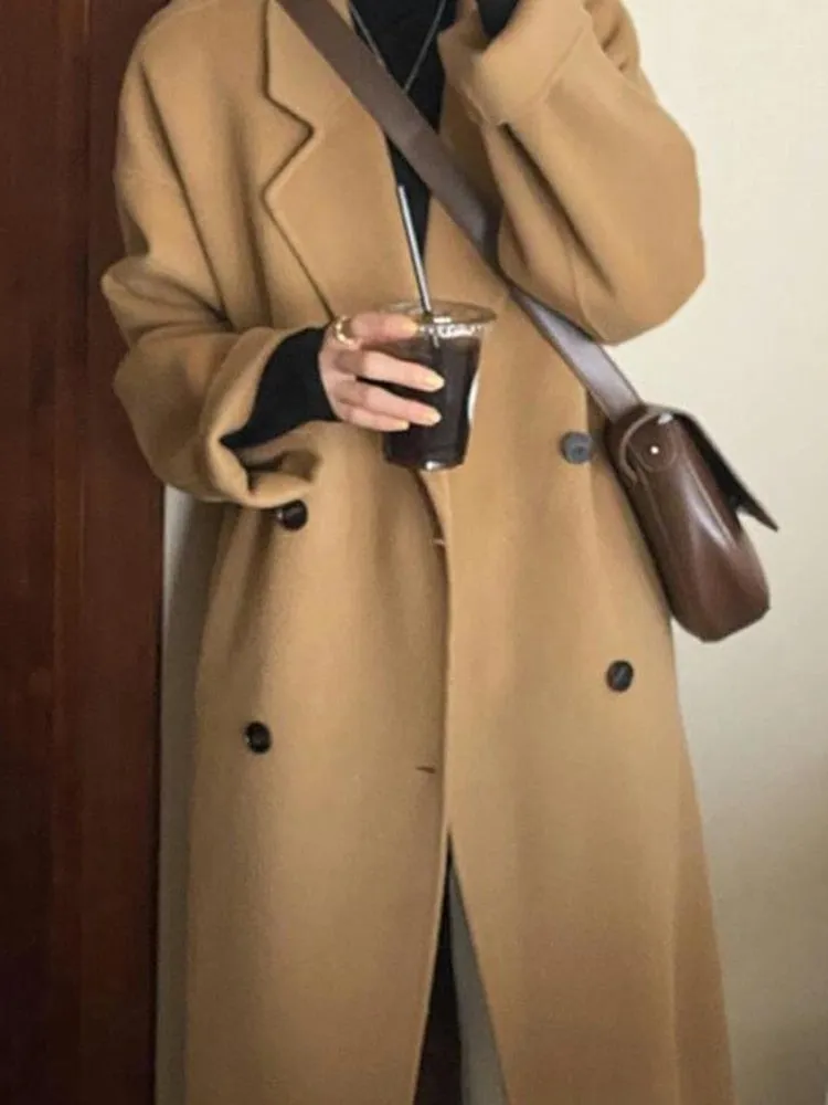 Wjczt 2022 New Autumn and Winter Suit Collar Camel Colored Woolen Coat Women Knee Length Wool Coat Coat Women Winter Jacket Long Coat