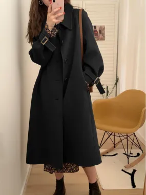 Wjczt Autumn and Winter New Long Knee Length Woolen Black Coat Woolen Coat Womens Winter Clothing Coats and Jackets Women