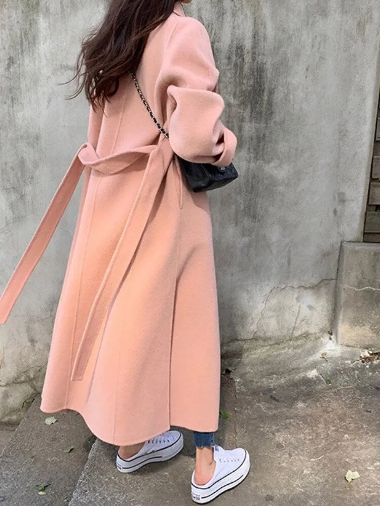 Wjczt Coat Women's Medium and Long Style New High-end Loose Knee Length Korean Woolen Coat In Autumn Winter of  Coats for Women