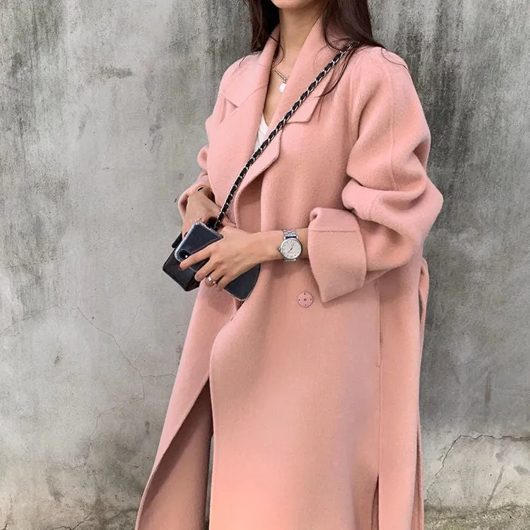 Wjczt Coat Women's Medium and Long Style New High-end Loose Knee Length Korean Woolen Coat In Autumn Winter of  Coats for Women