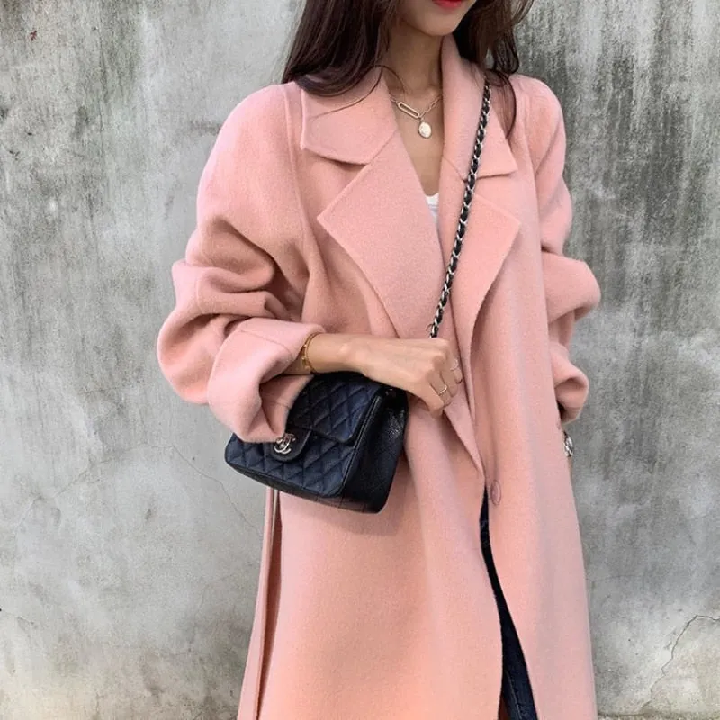 Wjczt Coat Women's Medium and Long Style New High-end Loose Knee Length Korean Woolen Coat In Autumn Winter of  Coats for Women