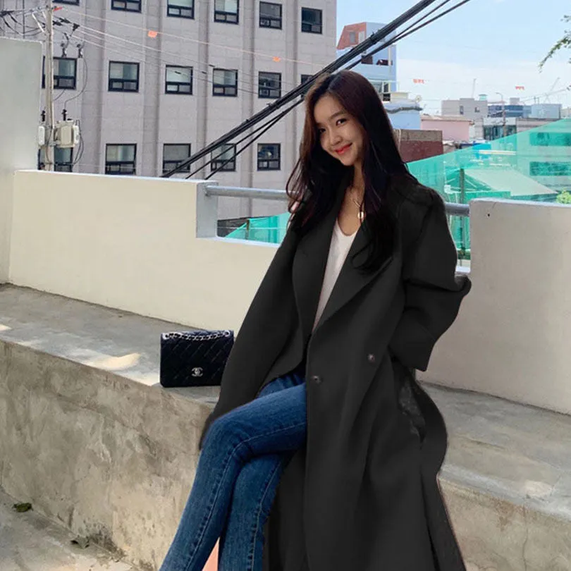 Wjczt Coat Women's Medium and Long Style New High-end Loose Knee Length Korean Woolen Coat In Autumn Winter of  Coats for Women