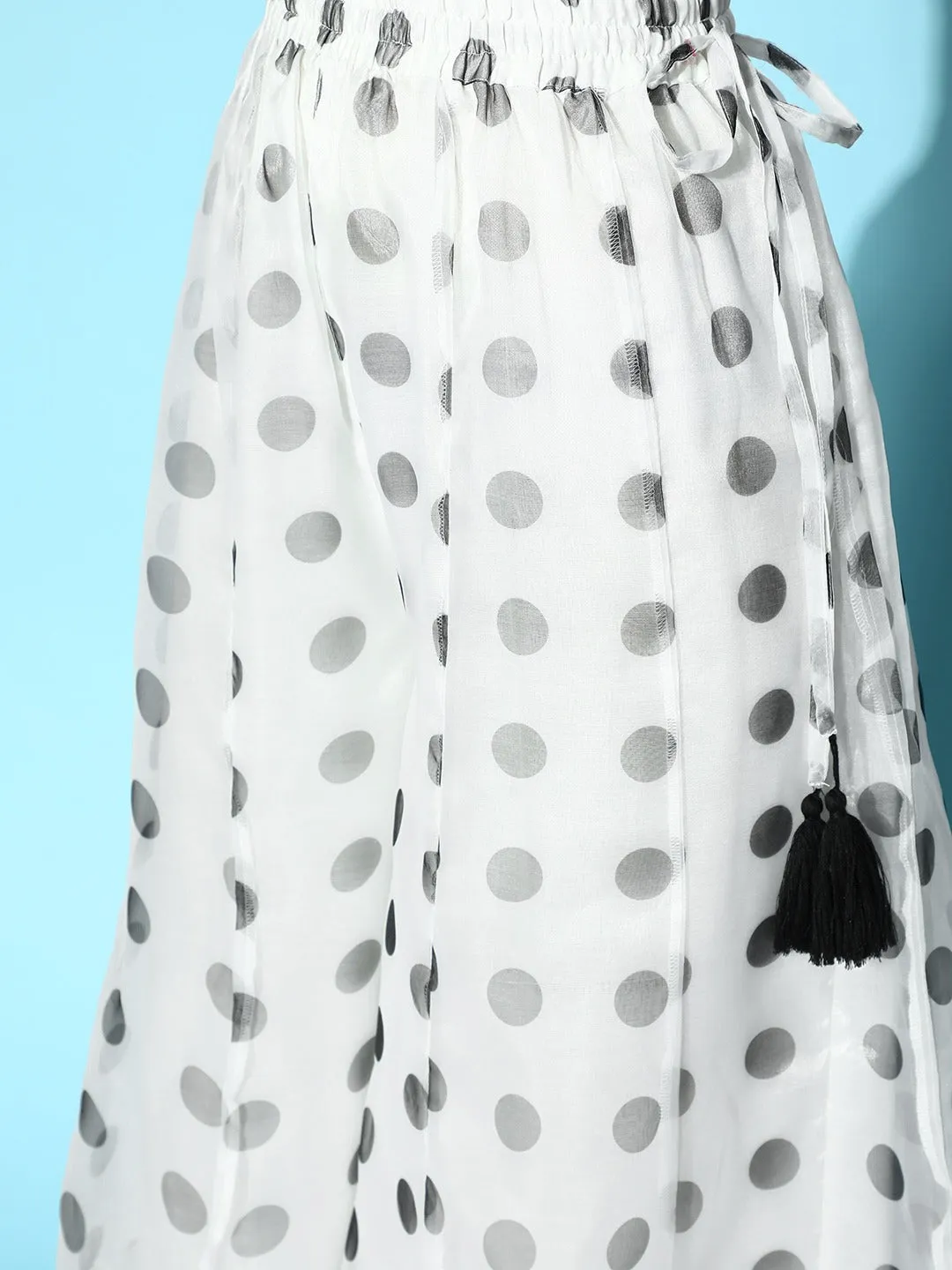 Women White & Black Polka Dot Kali Palazzo Pants