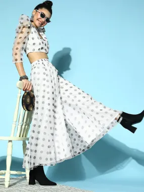 Women White & Black Polka Dot Kali Palazzo Pants