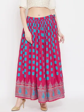 Women'S Magenta Flared Printed Skirt