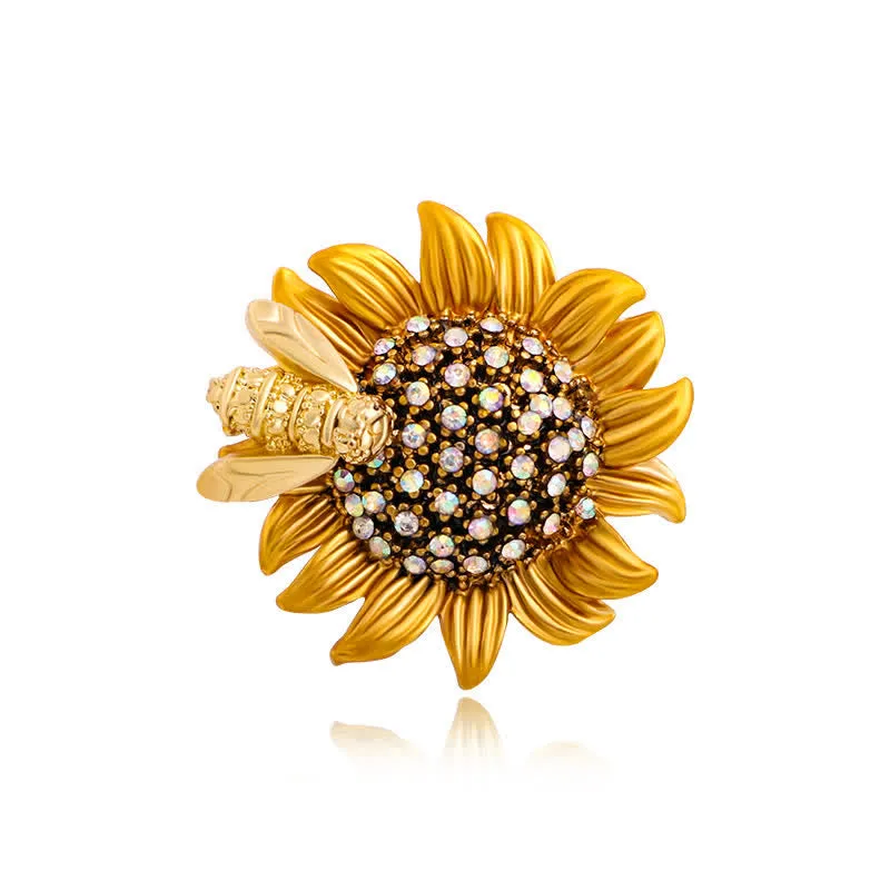 Women's Vivid Sunflower Lovely Bee Brooch