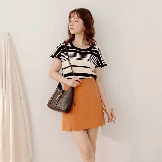 Work Basic Solid Plain Slit A-Line Short Mini Skirt