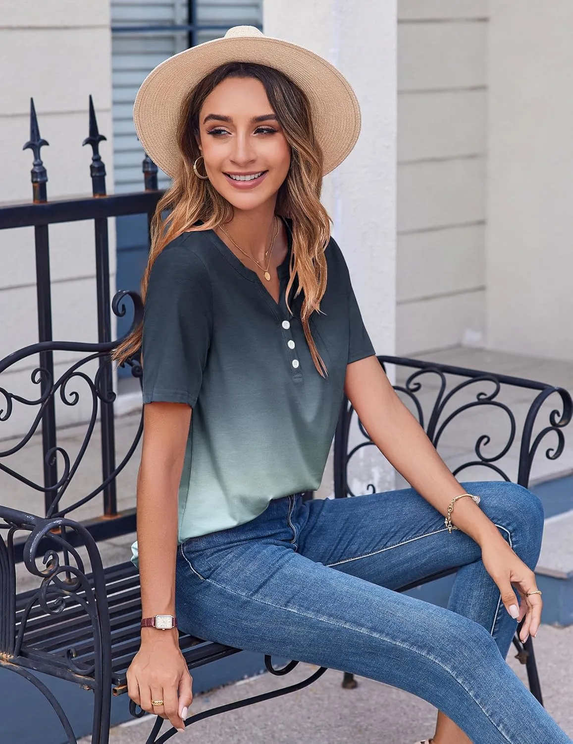 Zeagoo Casual Short Sleeve V Neck Shirts Business Dressy Tunic Blouses