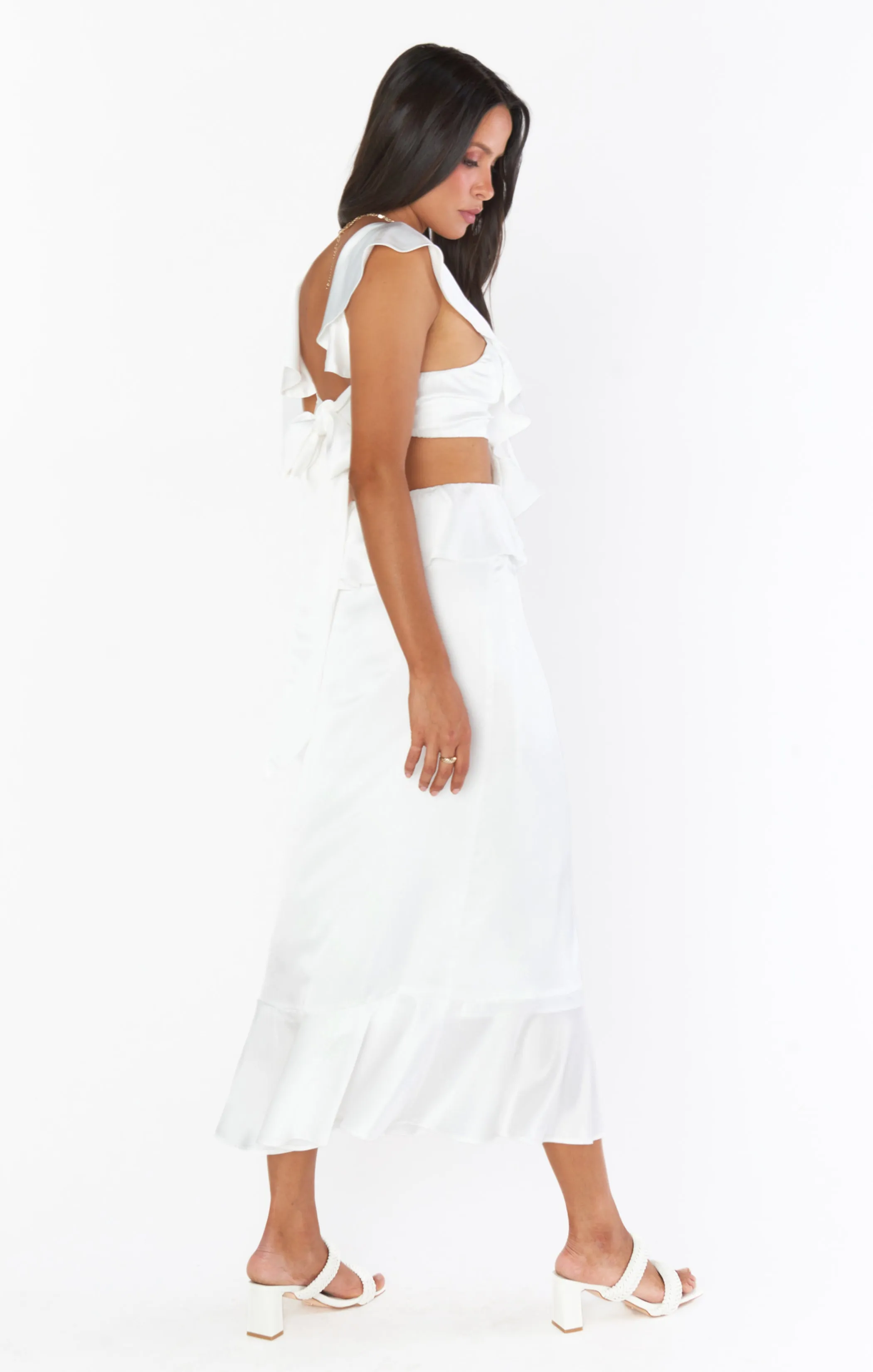 Zoey Midi Dress ~ Ivory Luxe Satin